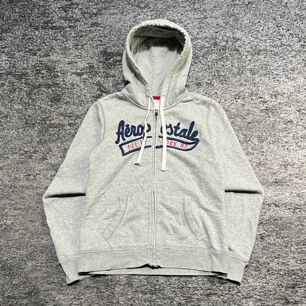 Aeropostale New York Zip Up Hoodie Womens Large‎ Gray Vintage Y2K 2000s